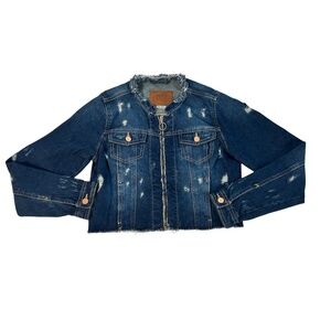 BBJ Los Angeles Distressed Cropped Denim Jacket, Size: M